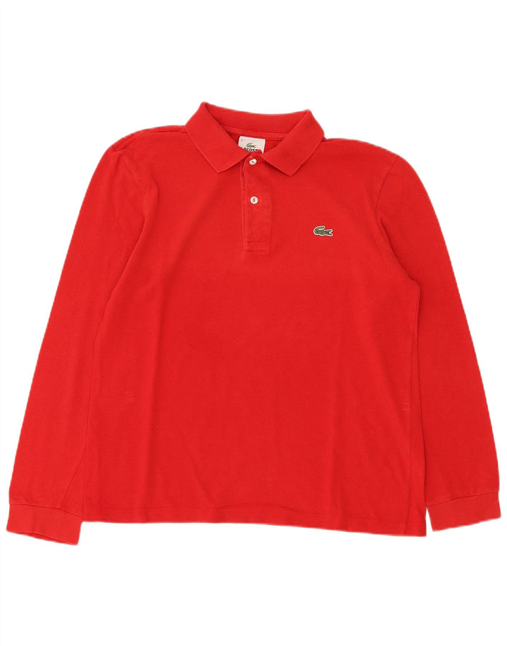 LACOSTE Mens Long Sleeve Polo Shirt Size 3 Small Red Cotton