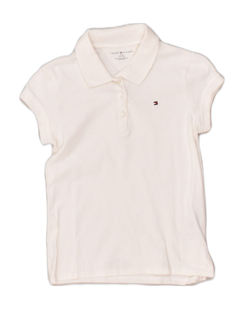 TOMMY HILFIGER Girls Polo Shirt 12-13 Years Large  White Cotton | Vintage Tommy Hilfiger | Thrift | Second-Hand Tommy Hilfiger | Used Clothing | Messina Hembry 