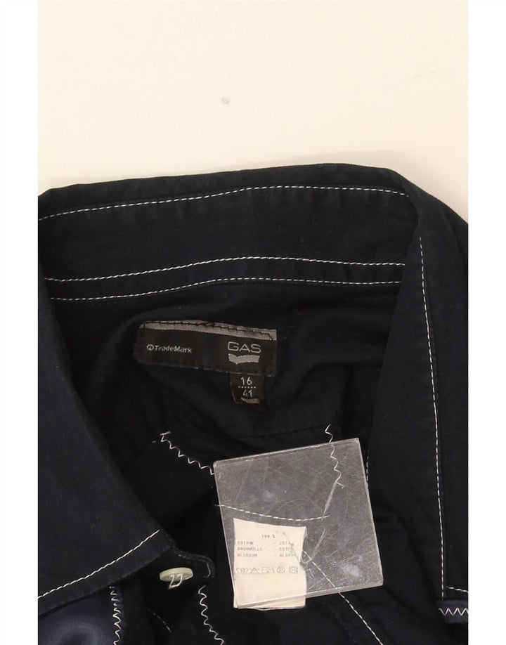 Gas Mens Shirt Size 41 16 Large Navy Blue Striped Cotton