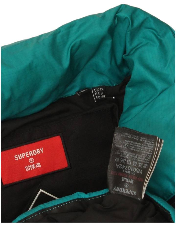 Superdry Womens Padded Jacket UK 12 Medium Turquoise Colourblock Polyester