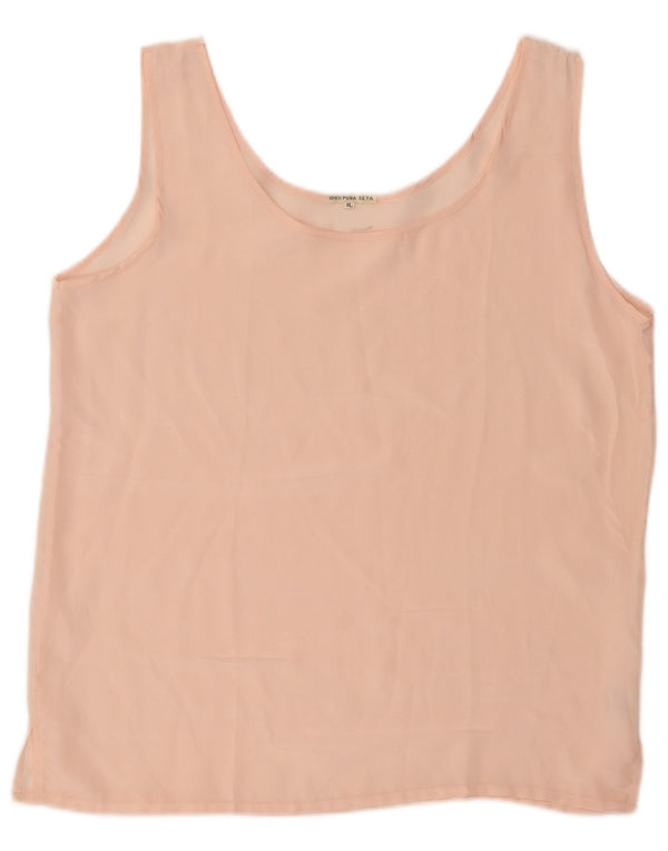 Vintage Womens Sleeveless Blouse Top UK 18 XL Pink Silk
