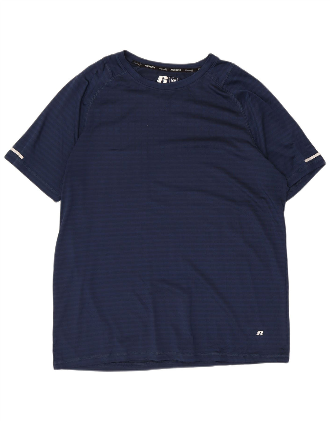 Russell Athletic Mens T-Shirt Top Large Navy Blue Striped Polyester