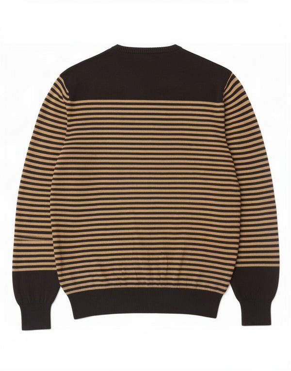 Trussardi Jeans Mens Crew Neck Jumper Sweater 2XL Beige Striped Cotton
