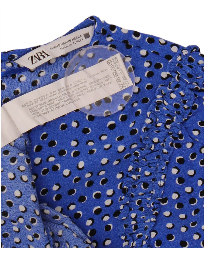 ZARA Womens 3/4 Sleeve Maxi Dress UK 6 XS Blue Spotted Viscose