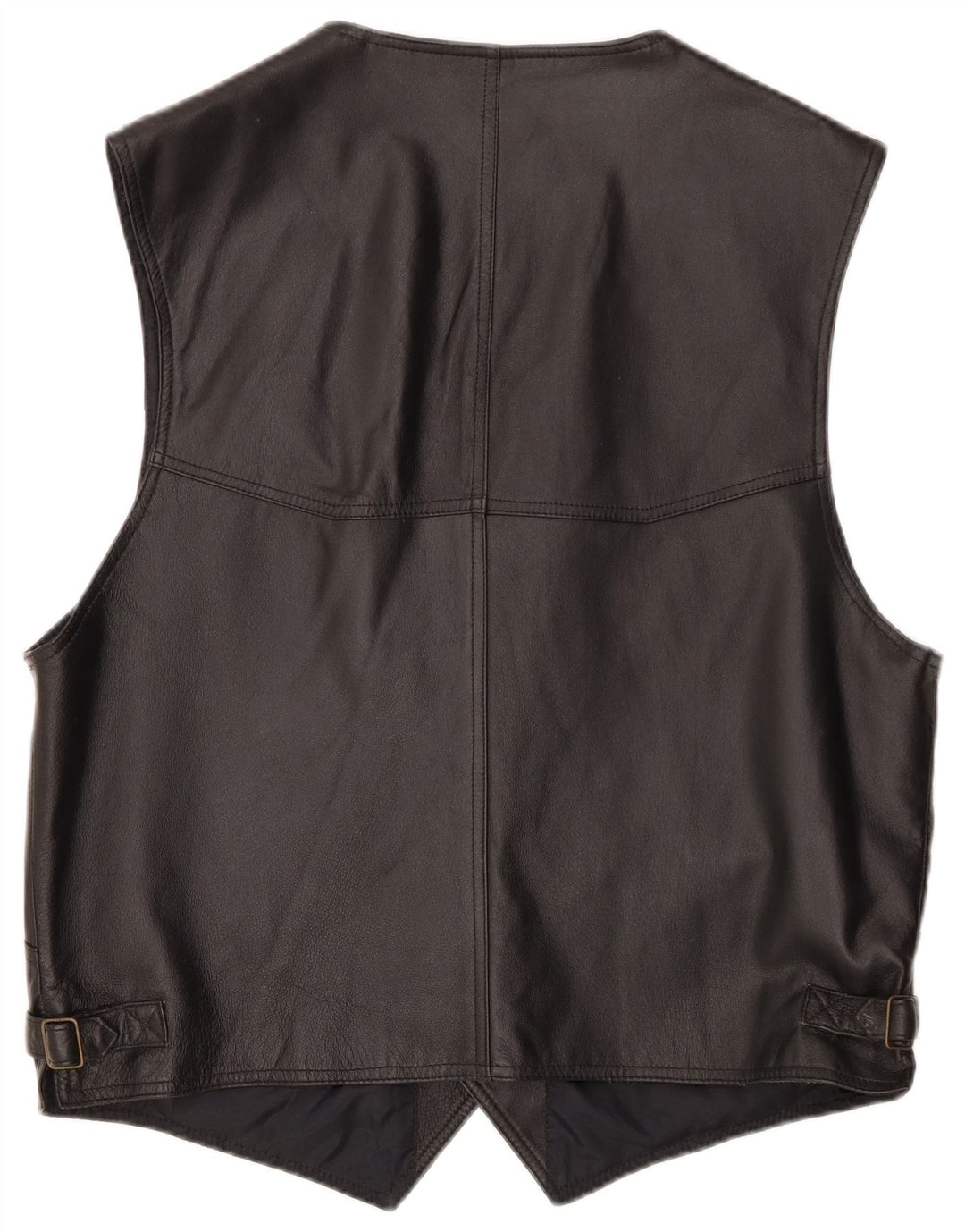 VINTAGE Mens Leather Waistcoat Medium Black Leather