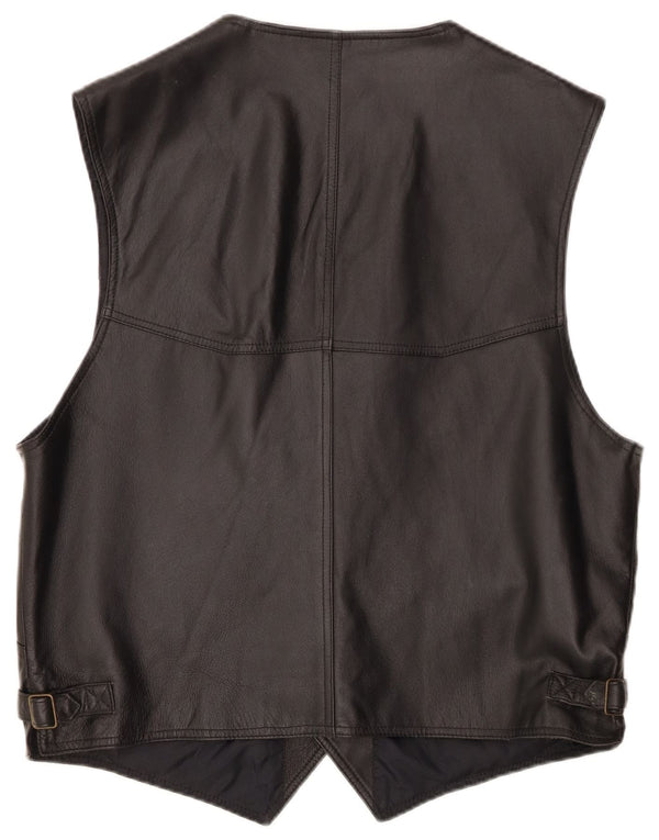 VINTAGE Mens Leather Waistcoat Medium Black Leather
