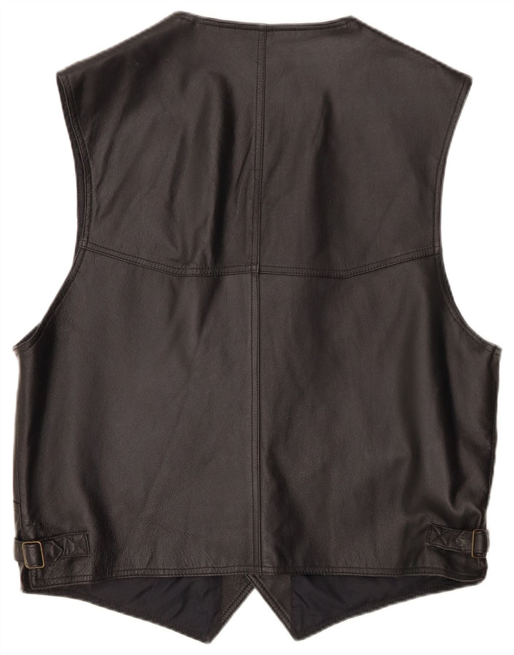 VINTAGE Mens Leather Waistcoat Medium Black Leather