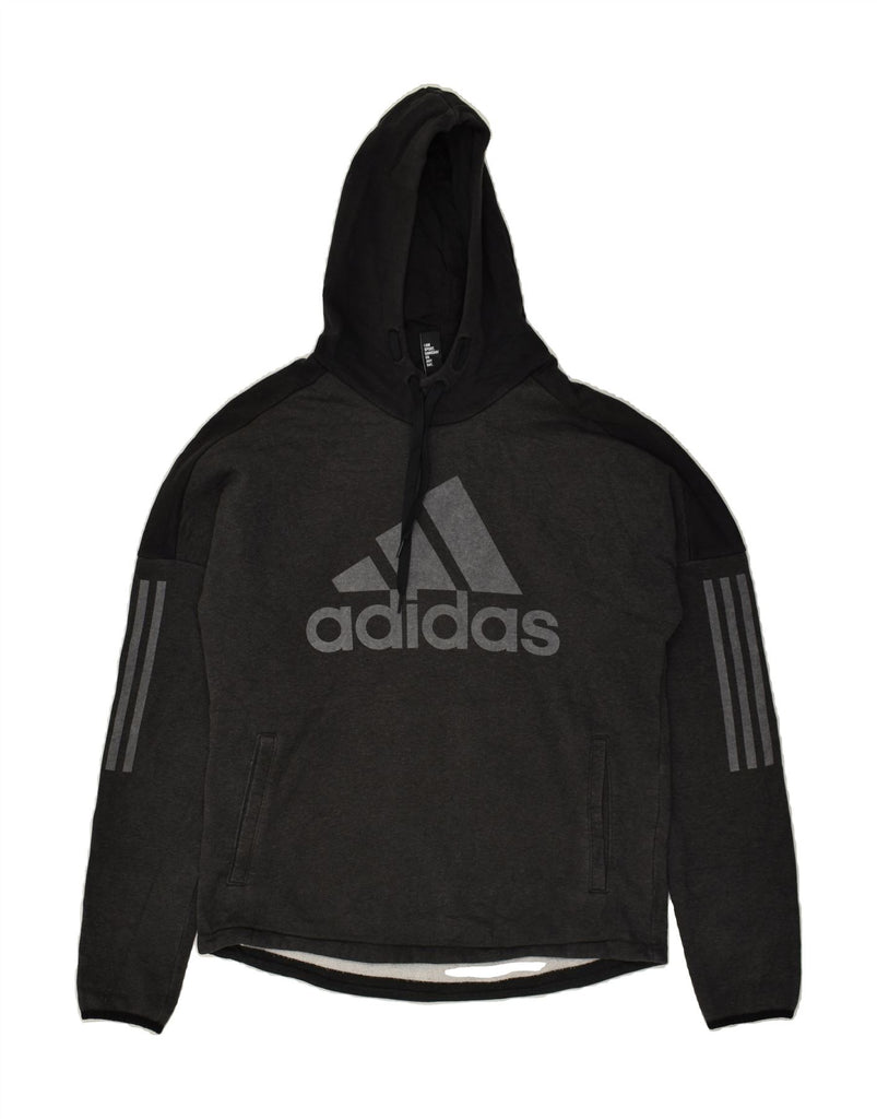 ADIDAS Mens Graphic Hoodie Jumper Medium Grey Colourblock Cotton | Vintage Adidas | Thrift | Second-Hand Adidas | Used Clothing | Messina Hembry 