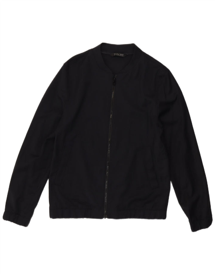 Zara Mens Bomber Jacket UK 38 Medium Navy Blue Wool