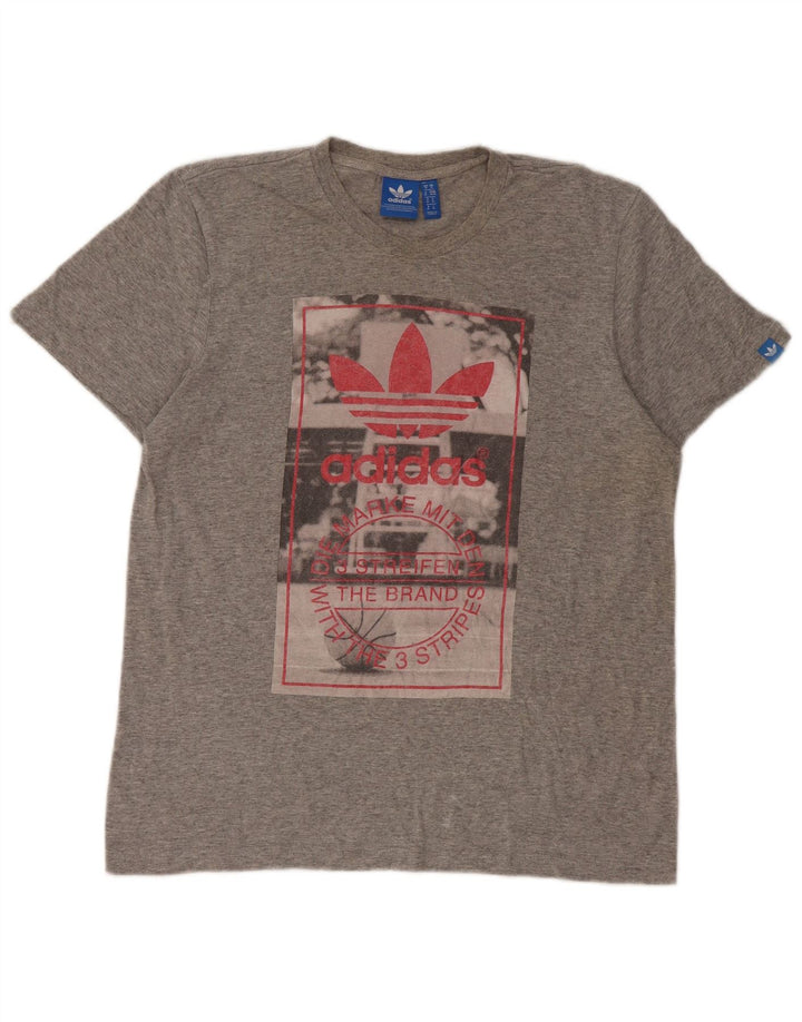 Adidas Mens Graphic T-Shirt Top Medium Grey Flecked Cotton