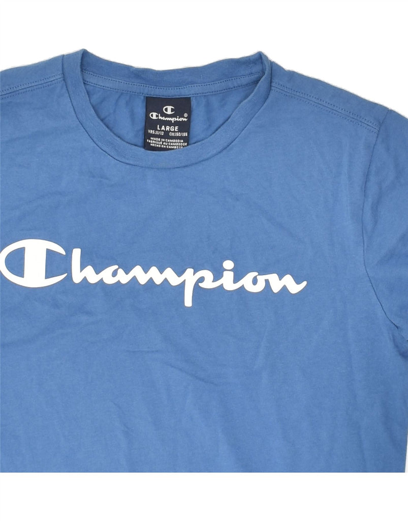 CHAMPION Boys Graphic T-Shirt Top 11-12 Years Large Blue Cotton | Vintage Champion | Thrift | Second-Hand Champion | Used Clothing | Messina Hembry 