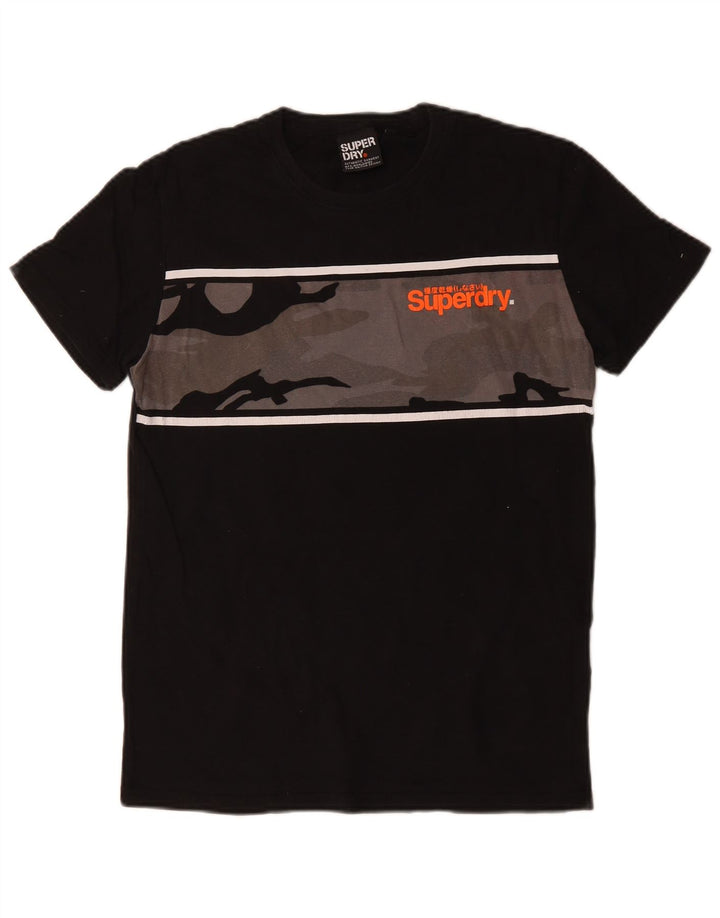 SUPERDRY Mens Graphic T-Shirt Top Medium Black Camouflage Cotton