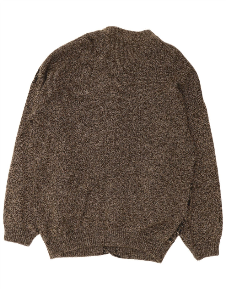 Vintage Mens Cardigan Sweater Large Grey Fair Isle