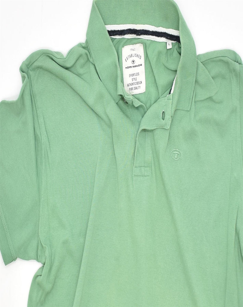 TOM TAILOR Mens Polo Shirt Large Green Cotton | Vintage | Thrift | Second-Hand | Used Clothing | Messina Hembry 