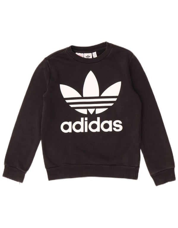 Adidas Boys Graphic Sweatshirt Jumper 9-10 Years Black Cotton