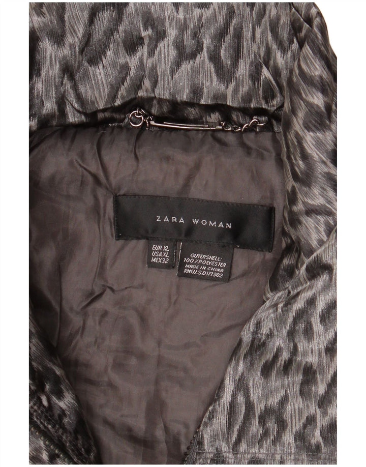 Zara Womens Padded Jacket UK 18 XL Grey Animal Print Polyester