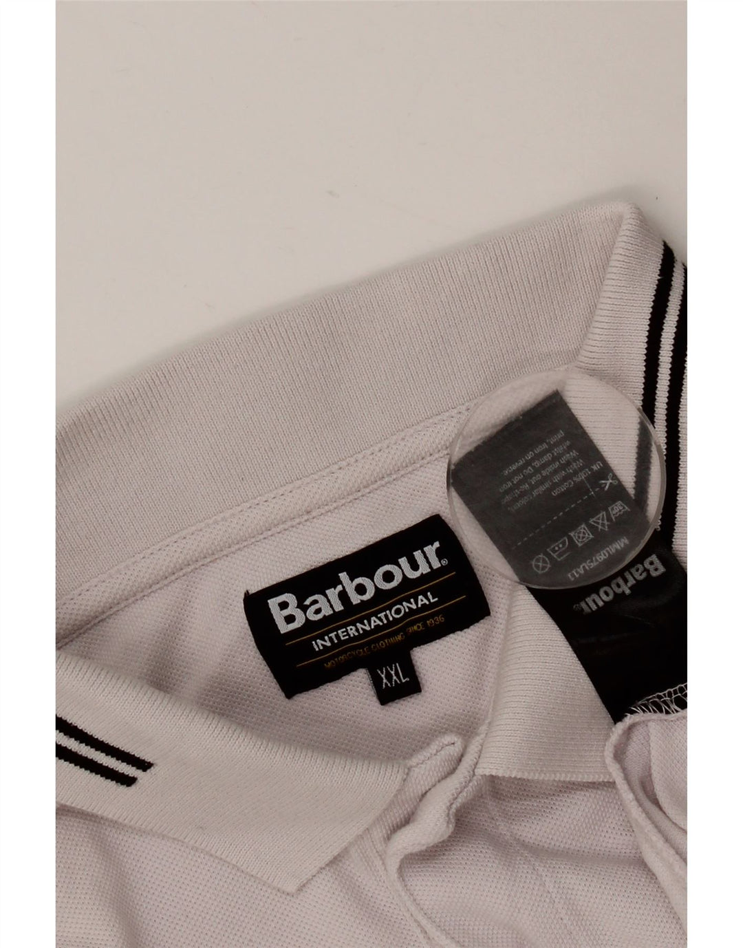 BARBOUR Mens Polo Shirt 2XL White Striped Cotton