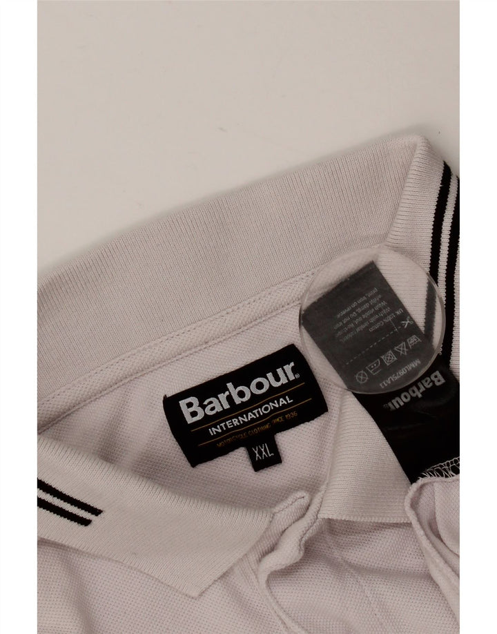 BARBOUR Mens Polo Shirt 2XL White Striped Cotton