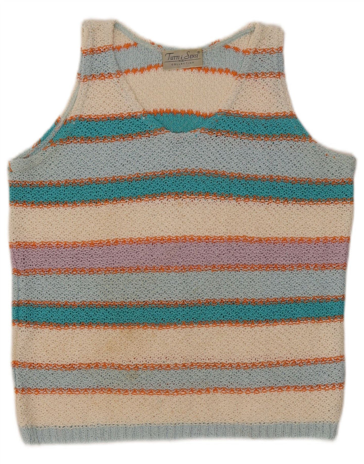 VINTAGE Womens Vest Tank Top UK 14 Large Multicoloured Striped Cotton