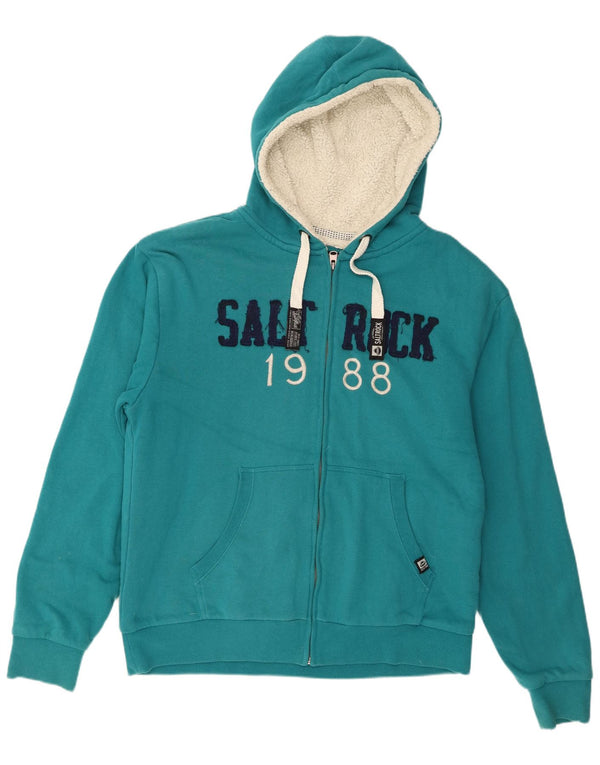 Saltrock Mens Graphic Sherpa Zip Hoodie Sweater XL Turquoise Cotton