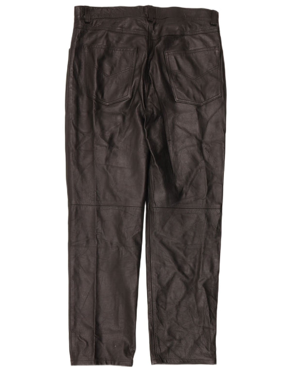 Vintage Mens Straight Leather Trousers W36 L32 Black