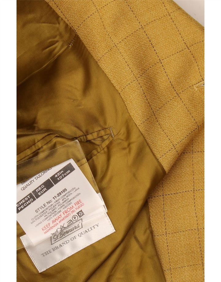 ST. BERNARD Mens 3 Button Blazer Jacket UK 42 XL Yellow Check Polyester