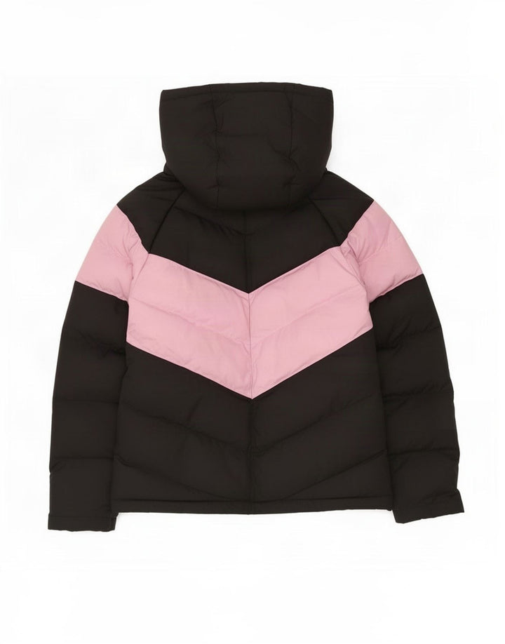 Nike Girls Hooded Padded Jacket 8-9 Years Small Black Colourblock Polyester