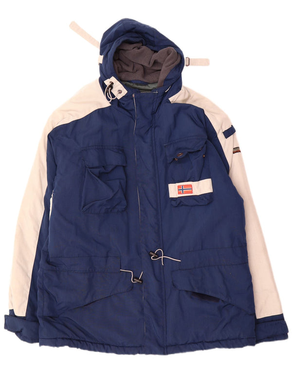 Napapijri Mens Geographic Hooded Ski Jacket UK 42 XL Navy Blue Colourblock