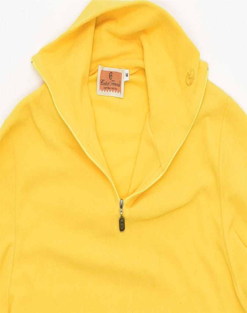 CONTE OF FLORENCE Womens Zip Neck Fleece Jumper UK 14 Medium Yellow | Vintage | Thrift | Second-Hand | Used Clothing | Messina Hembry 