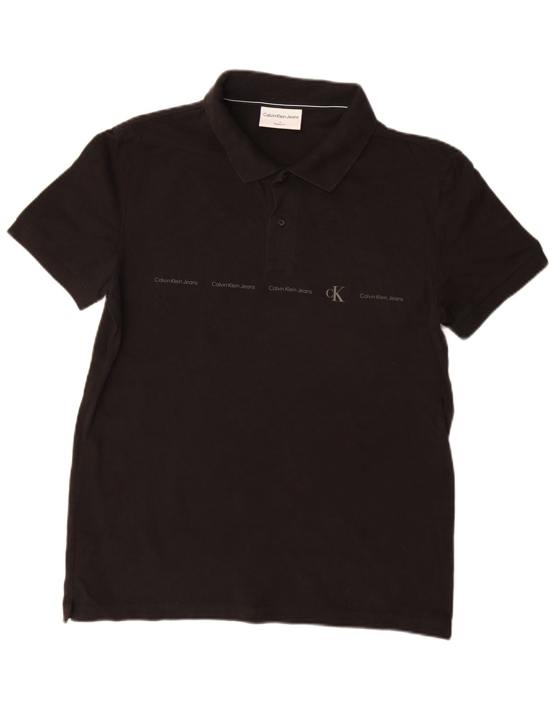 Calvin Klein Jeans Mens Graphic Regular Fit Polo Shirt Large Black Cotton