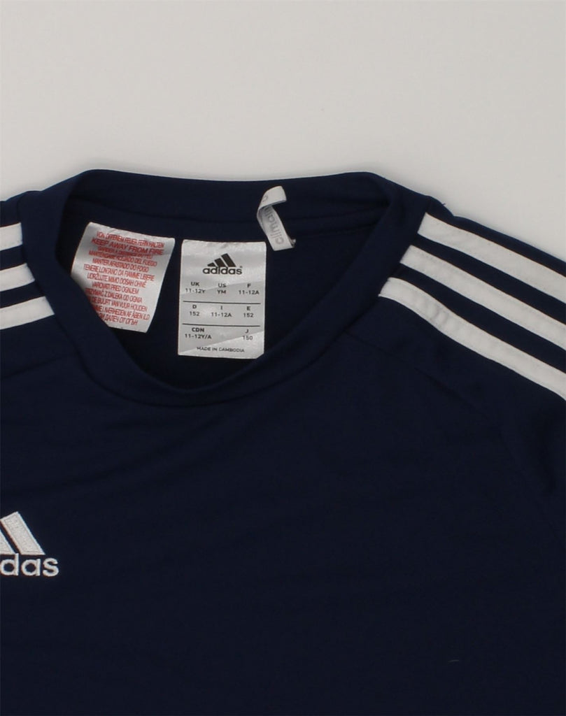 ADIDAS Boys Climalite T-Shirt Top 11-12 Years Navy Blue Polyester | Vintage Adidas | Thrift | Second-Hand Adidas | Used Clothing | Messina Hembry 