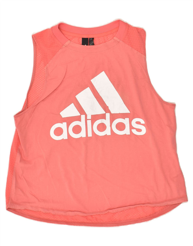 ADIDAS Womens Graphic Vest Top UK 16/18 Large Pink Cotton Vintage Adidas and Second-Hand Adidas from Messina Hembry 