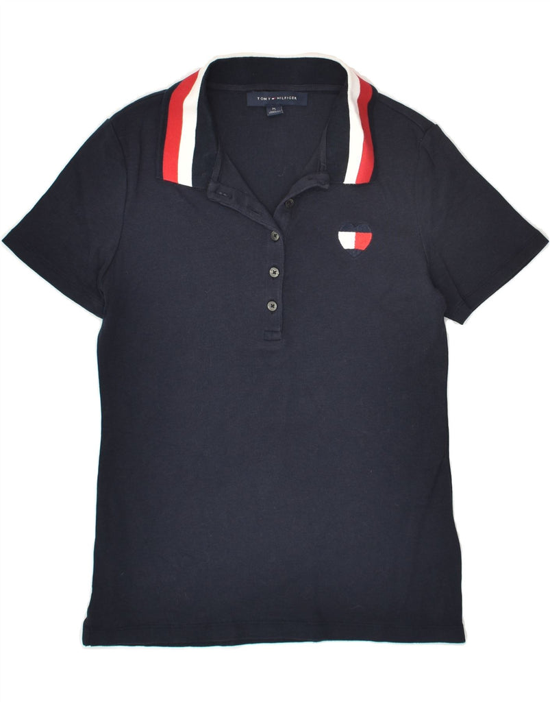 TOMMY HILFIGER Womens Polo Shirt UK 10 Small Navy Blue Cotton | Vintage Tommy Hilfiger | Thrift | Second-Hand Tommy Hilfiger | Used Clothing | Messina Hembry 