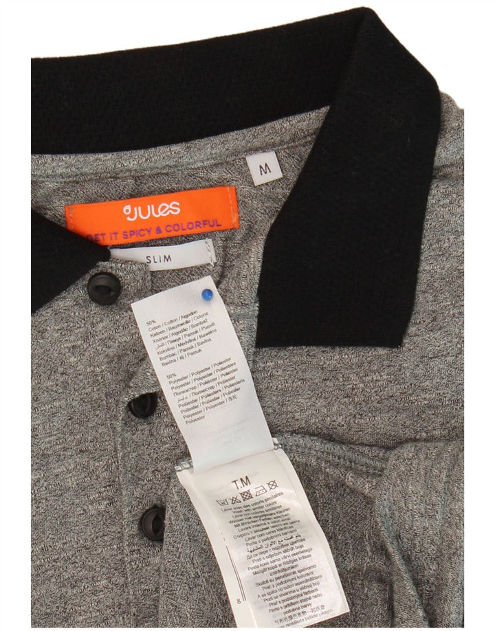 JULES Mens Slim Fit Rugby Polo Shirt Medium Grey Cotton
