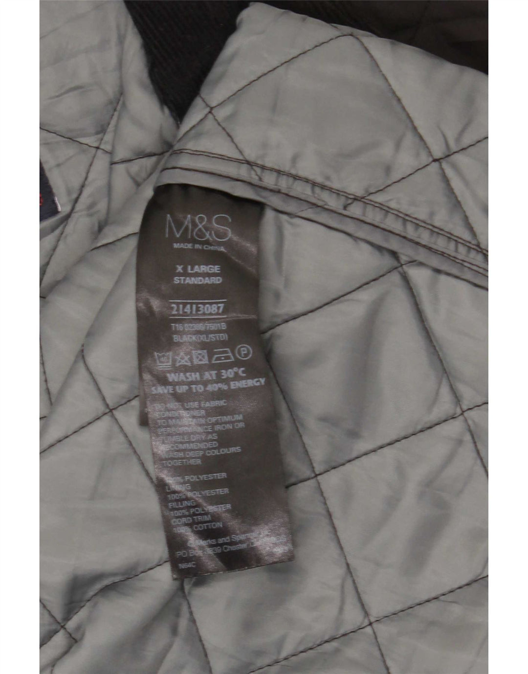 Marks & Spencer Mens Quilted Jacket UK 42 XL Black Polyester