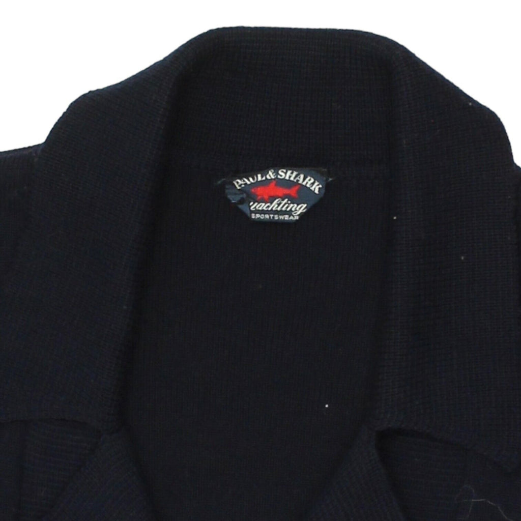 Paul & Shark Mens Navy Knit Pea Coat | Vintage High End Designer Cardigan Jacket | Vintage Messina Hembry | Thrift | Second-Hand Messina Hembry | Used Clothing | Messina Hembry 