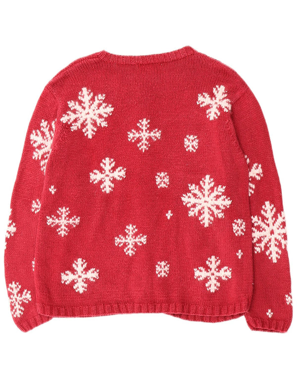 Eddie Bauer Womens Cardigan Sweater UK 16 Large Red Fair Isle Ramie