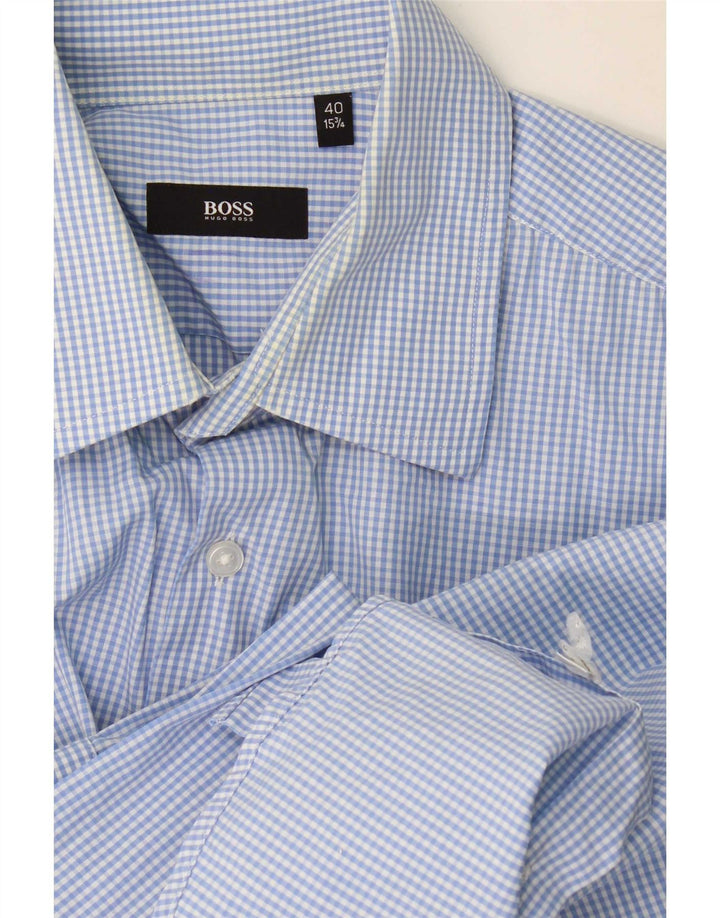 Hugo Boss Mens Shirt Size 40 15 3/4 Medium Blue Gingham