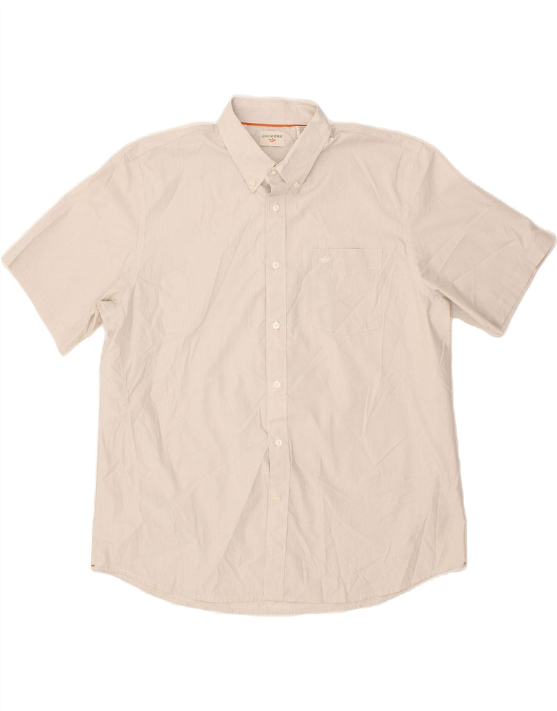 DOCKERS Mens Short Sleeve Shirt XL Beige Pinstripe Cotton Vintage Dockers and Second-Hand Dockers from Messina Hembry 