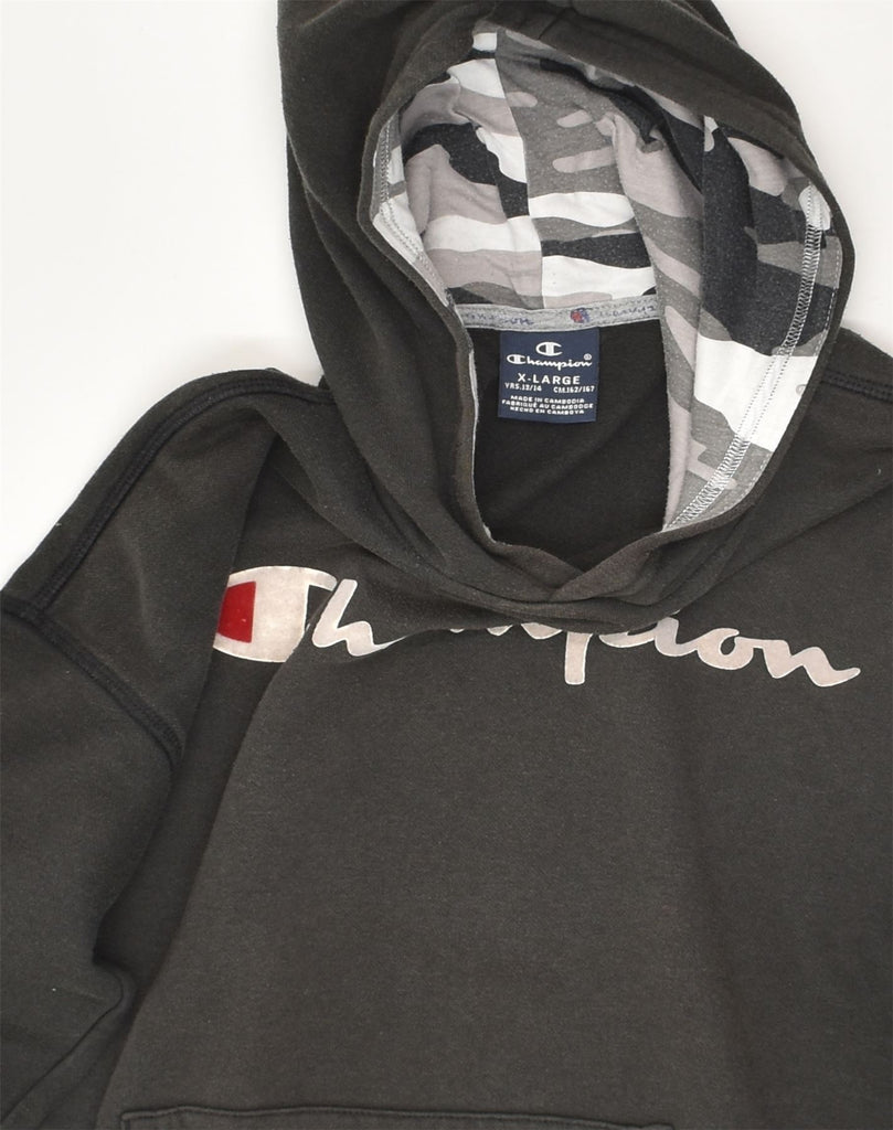 CHAMPION Boys Graphic Hoodie Jumper 13-14 Years XL Black Cotton | Vintage Champion | Thrift | Second-Hand Champion | Used Clothing | Messina Hembry 