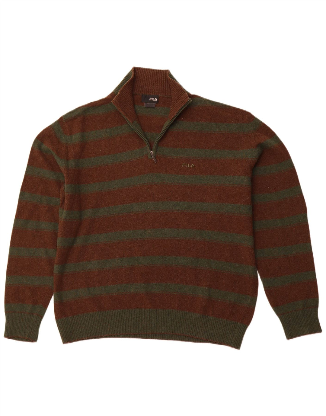 FILA Mens Zip Neck Jumper Sweater XL Brown Striped