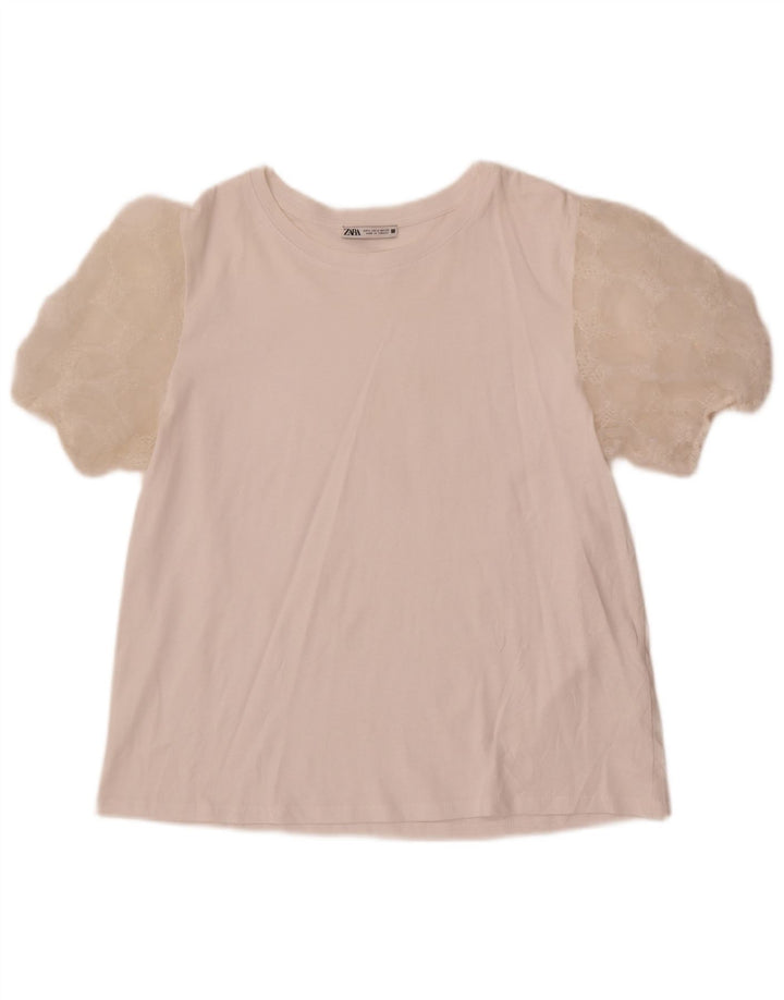 Zara Womens Blouse Top UK 14 Medium White Cotton
