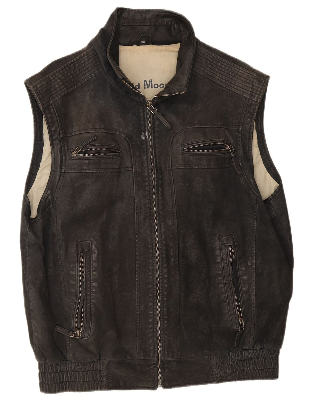 David Moore Mens Leather Gilet IT 50 Large Black