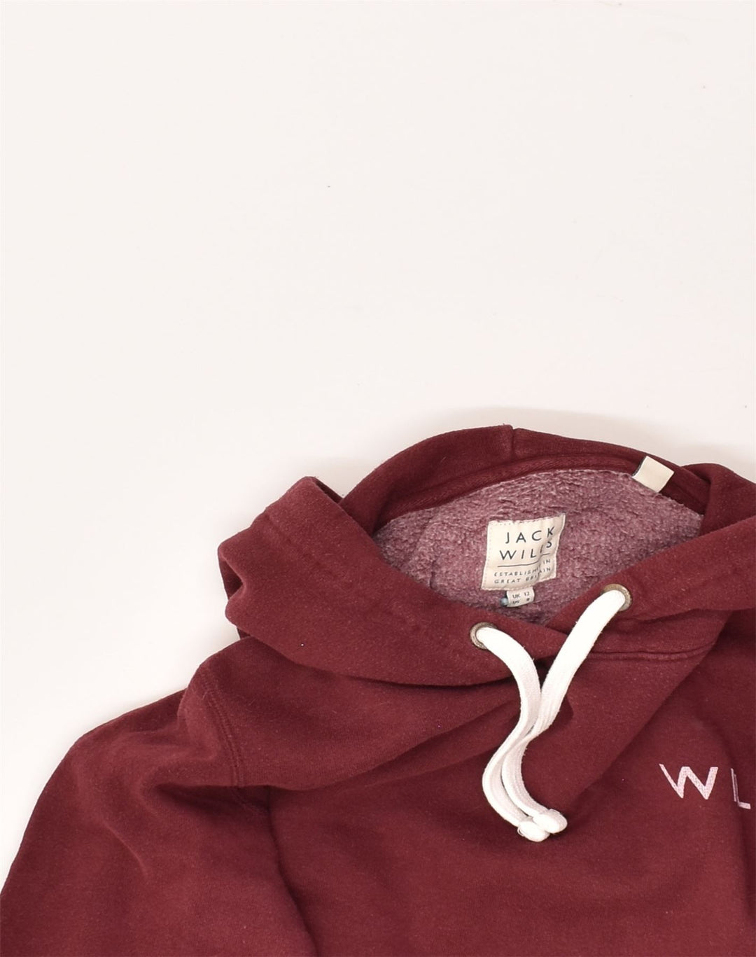 JACK WILLS Womens Graphic Hoodie Jumper UK 12 Medium Maroon Cotton | Vintage Jack Wills | Thrift | Second-Hand Jack Wills | Used Clothing | Messina Hembry 