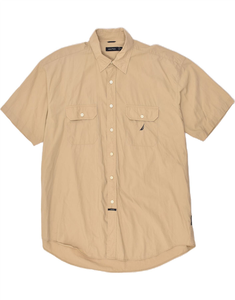 NAUTICA Mens Short Sleeve Shirt XL Beige Cotton | Vintage Nautica | Thrift | Second-Hand Nautica | Used Clothing | Messina Hembry 