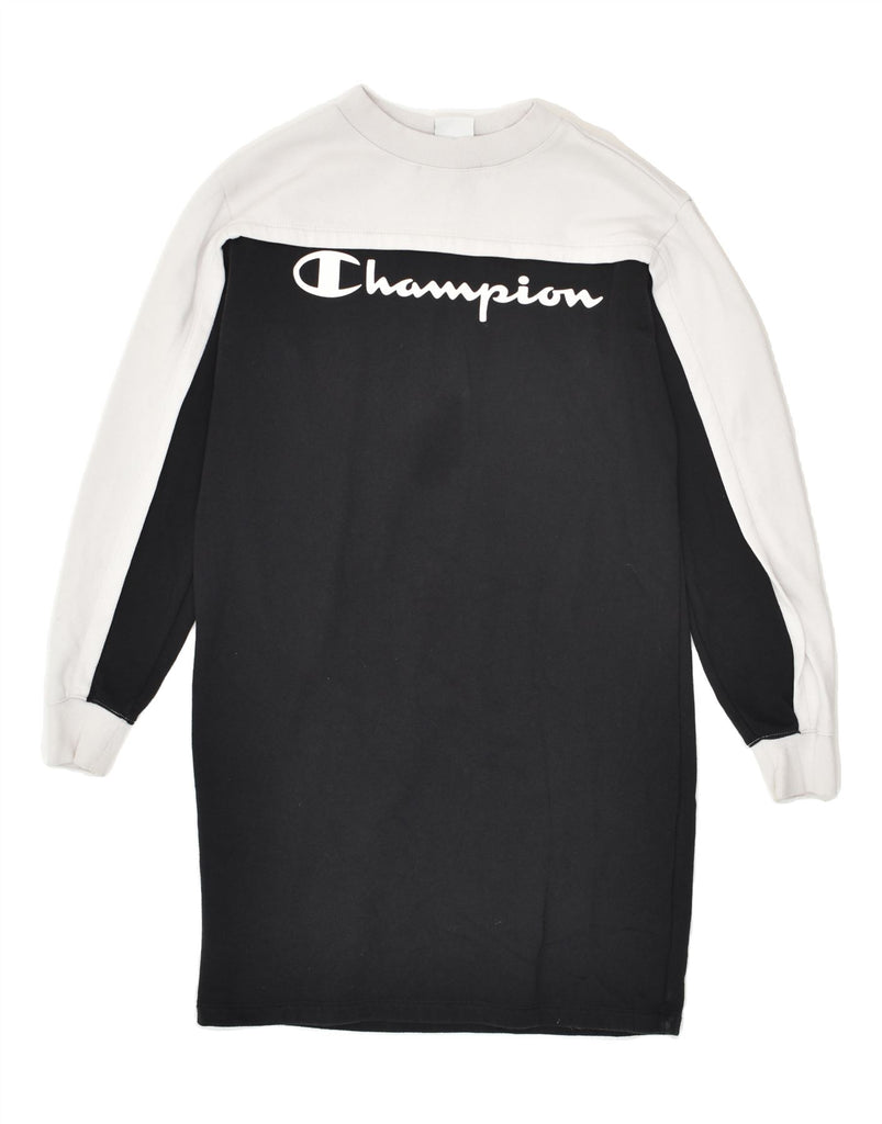 CHAMPION Girls Long Sleeve Jumper Dress 13-14 Years XL  Black Colourblock | Vintage Champion | Thrift | Second-Hand Champion | Used Clothing | Messina Hembry 