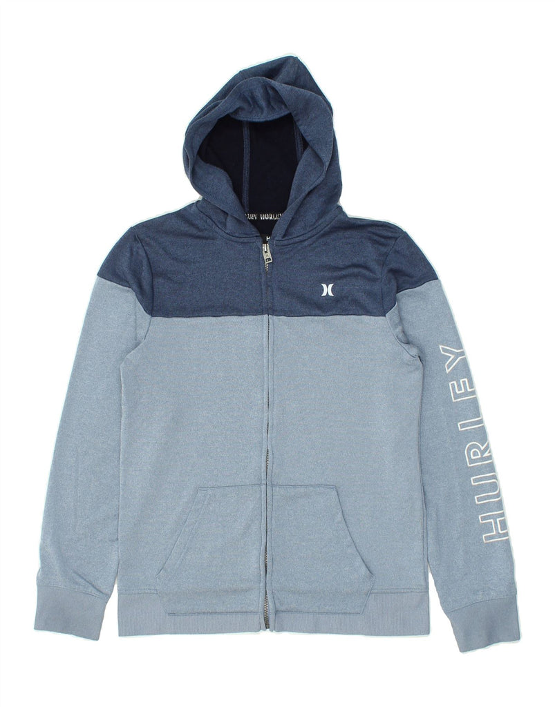 HURLEY Boys Graphic Zip Hoodie Sweater 15-16 Years Blue Colourblock Vintage Hurley and Second-Hand Hurley from Messina Hembry 