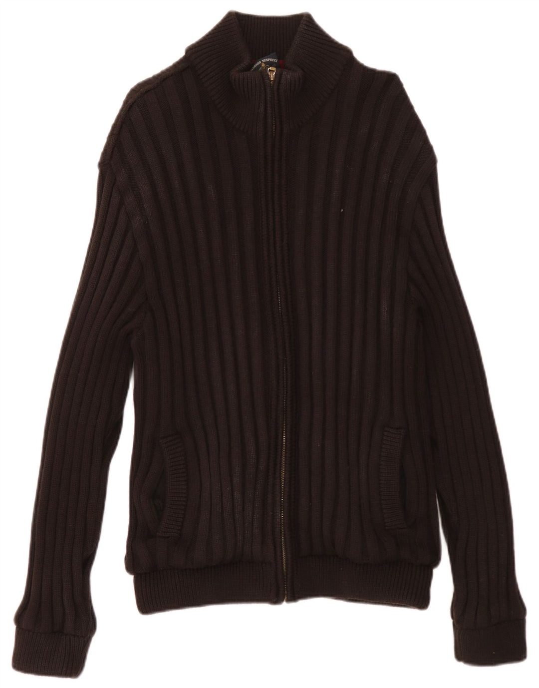 Amerigo Vespucci Mens Full Zip Cardigan Sweater Medium Brown