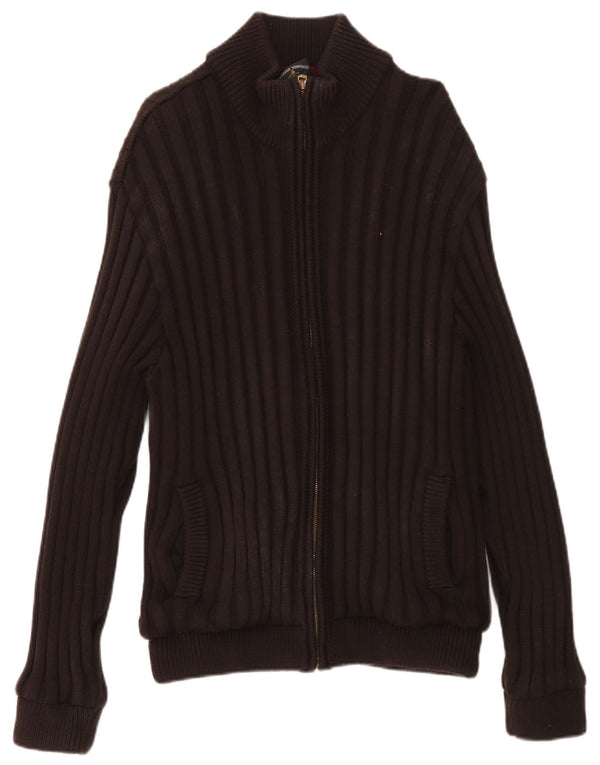 Amerigo Vespucci Mens Full Zip Cardigan Sweater Medium Brown