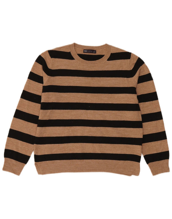 Marks & Spencer Womens Crew Neck Jumper Sweater UK 14 Medium Brown Striped